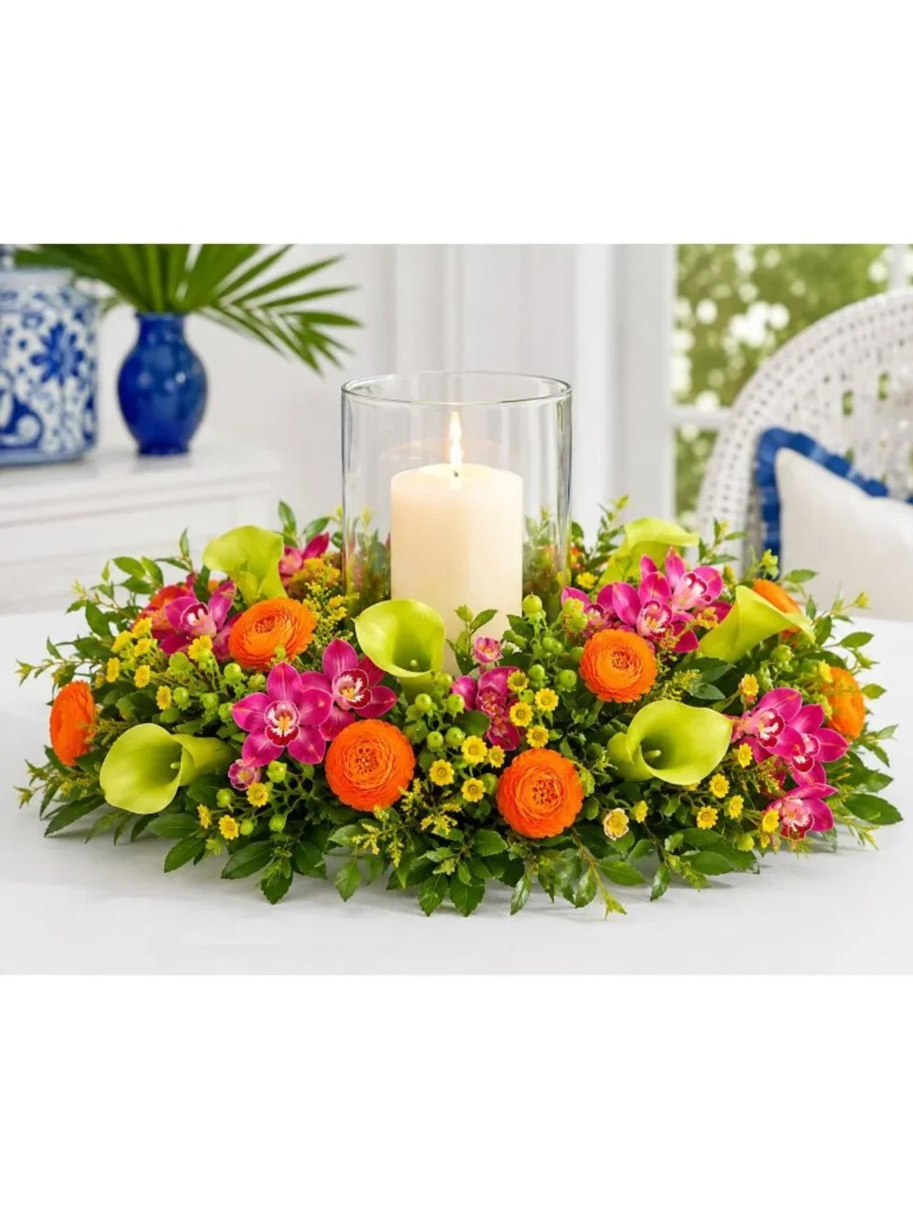 Orange Artificial Peony Ranunculus Flowers Set of 6 with 7 Inch Wire Stems Wreat